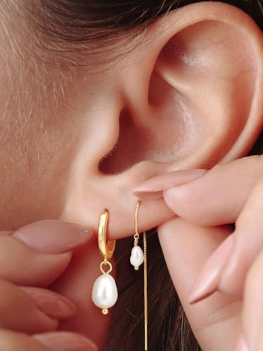 Turandoss 3 Pairs Pearl Ears Set for Women Trendy Dainty Pearl Dangle Hoop Ears